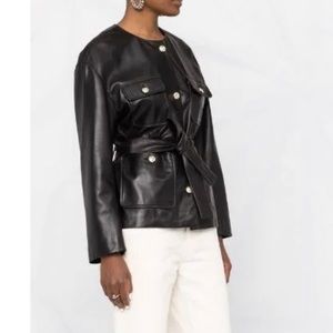 MAJE collarless leather jacket